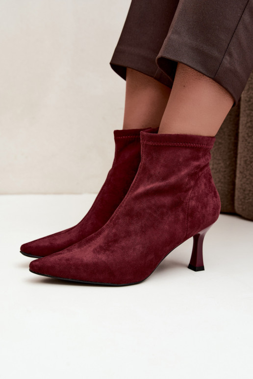 Stivaletti da donna con tacco sottile e cuciture in colore bordeaux Clancy