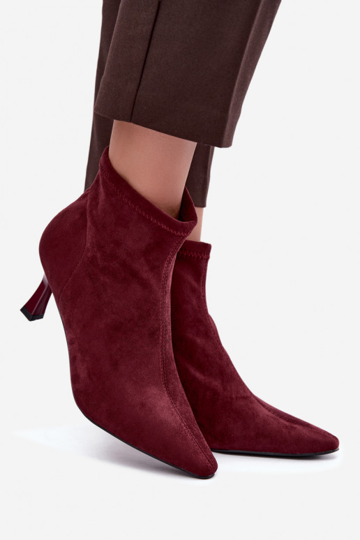 Stivaletti da donna con tacco sottile e cuciture in colore bordeaux Clancy