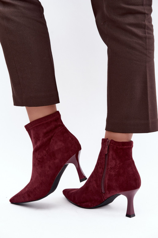 Stivaletti da donna con tacco sottile e cuciture in colore bordeaux Clancy
