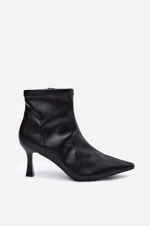 Stivaletti da donna con tacco sottile e cuciture in ecopelle nera Clancy