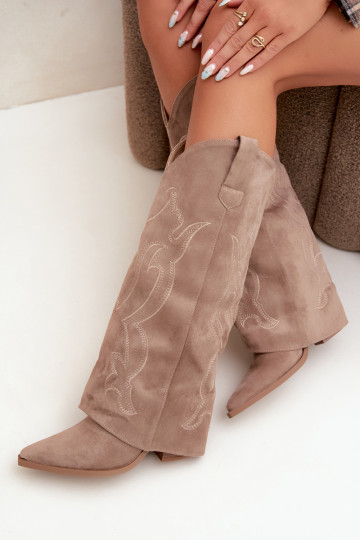 Stivali lunghi in stile cowboy con tacco e gambale cucito in colore kaki Irella