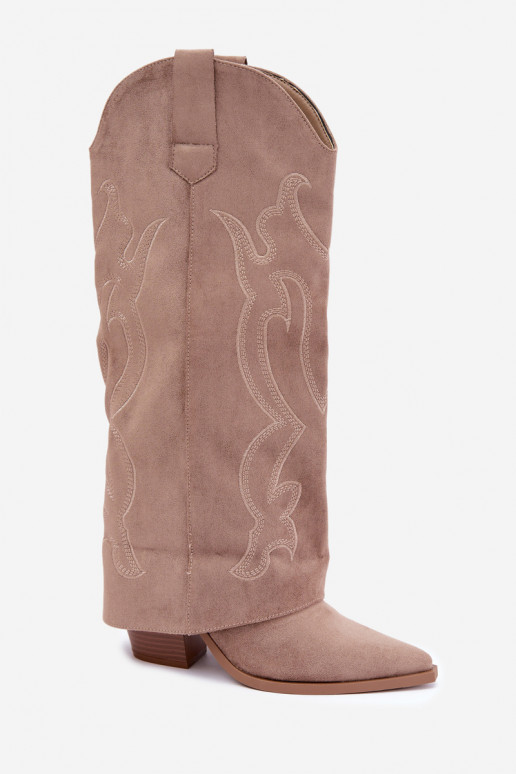Stivali lunghi in stile cowboy con tacco e gambale cucito in colore kaki Irella