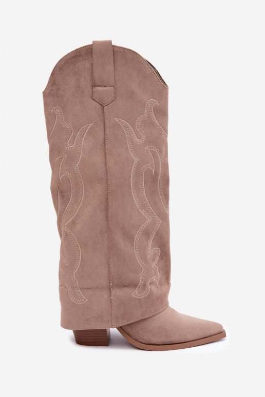 Stivali lunghi in stile cowboy con tacco e gambale cucito in colore kaki Irella