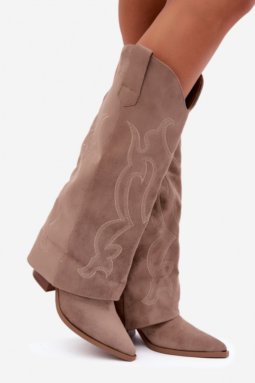 Stivali lunghi in stile cowboy con tacco e gambale cucito in colore kaki Irella