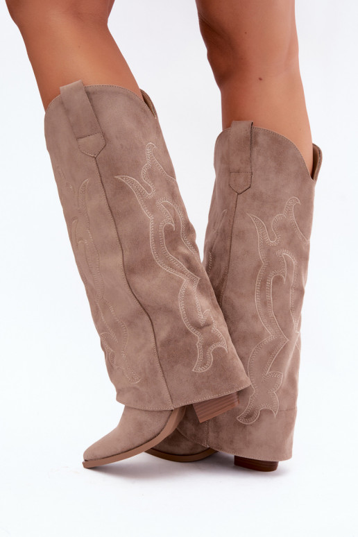 Stivali lunghi in stile cowboy con tacco e gambale cucito in colore kaki Irella