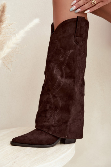 Stivali lunghi in stile cowboy con tacco e gambale cucito in colore cioccolato Irella 2