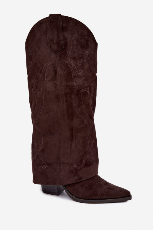 Stivali lunghi in stile cowboy con tacco e gambale cucito in colore cioccolato Irella