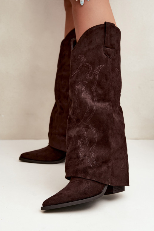 Stivali lunghi in stile cowboy con tacco e gambale cucito in colore cioccolato Irella