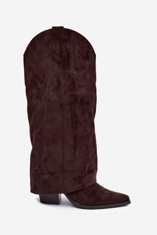 Stivali lunghi in stile cowboy con tacco e gambale cucito in colore cioccolato Irella