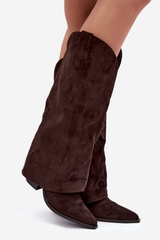 Stivali lunghi in stile cowboy con tacco e gambale cucito in colore cioccolato Irella