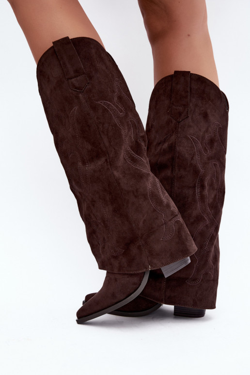 Stivali lunghi in stile cowboy con tacco e gambale cucito in colore cioccolato Irella