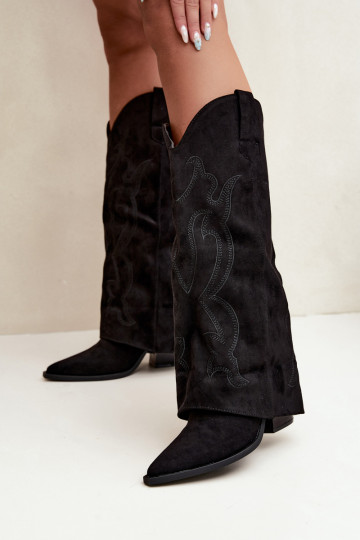 Stivali lunghi in stile cowboy con tacco e gambale cucito in colore nero Irella