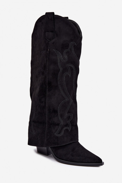 Stivali lunghi in stile cowboy con tacco e gambale cucito in colore nero Irella