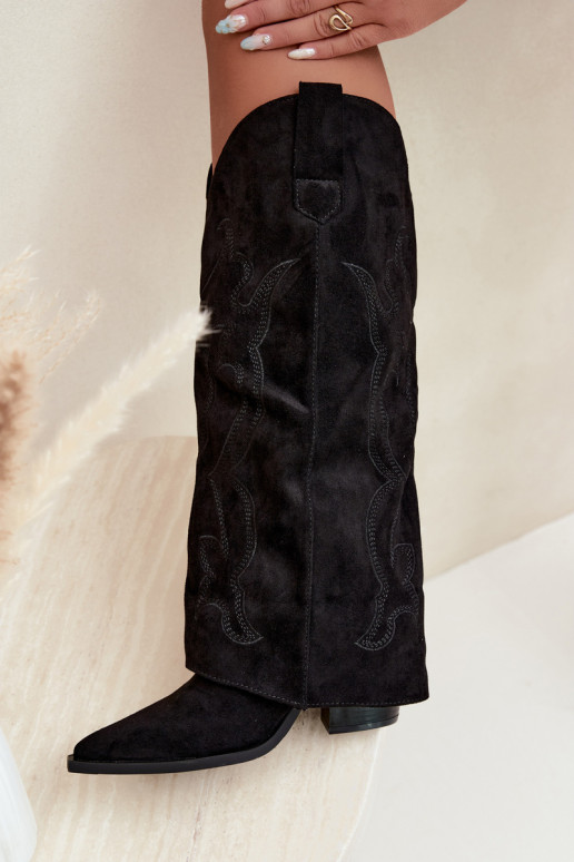 Stivali lunghi in stile cowboy con tacco e gambale cucito in colore nero Irella