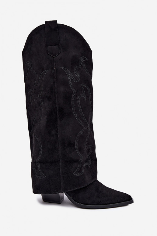 Stivali lunghi in stile cowboy con tacco e gambale cucito in colore nero Irella