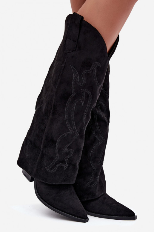 Stivali lunghi in stile cowboy con tacco e gambale cucito in colore nero Irella