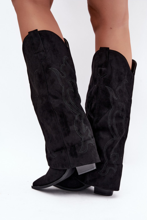 Stivali lunghi in stile cowboy con tacco e gambale cucito in colore nero Irella