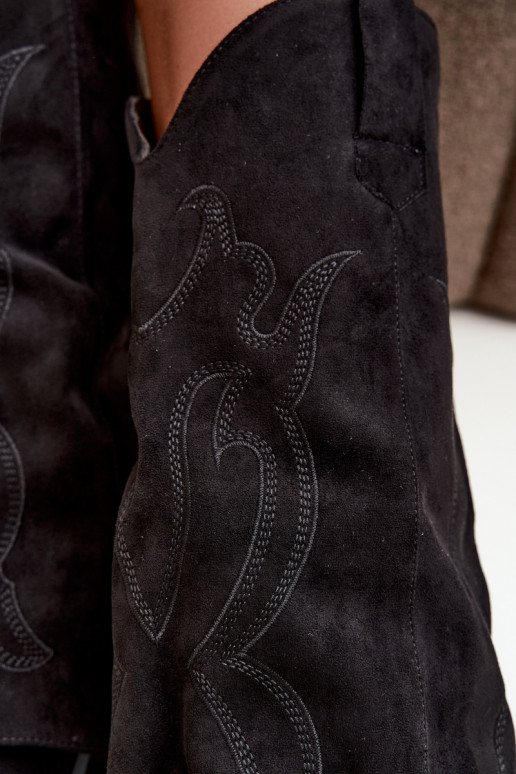 Stivali lunghi in stile cowboy con tacco e gambale cucito in colore nero Irella