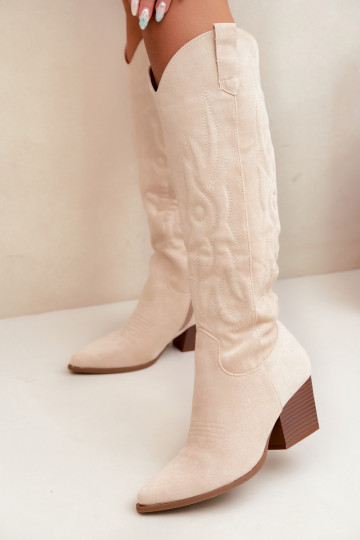 Stivali color avorio in stile cowboy con tacco Glenor 2