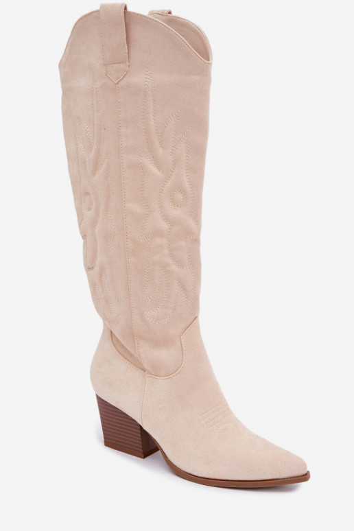 Stivali color avorio in stile cowboy con tacco Glenor