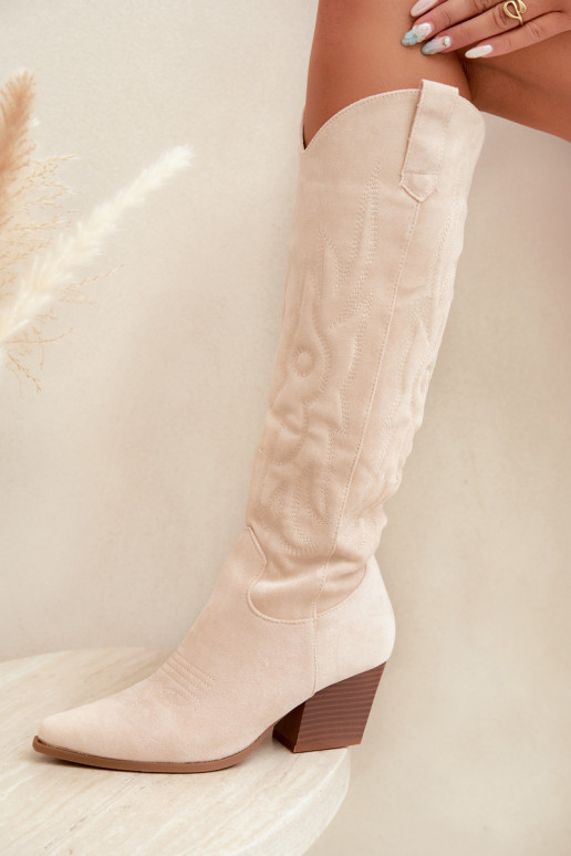 Stivali color avorio in stile cowboy con tacco Glenor