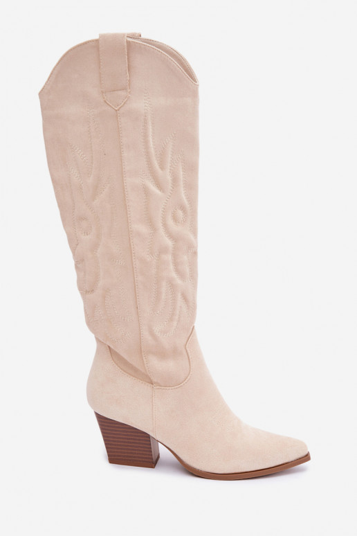 Stivali color avorio in stile cowboy con tacco Glenor