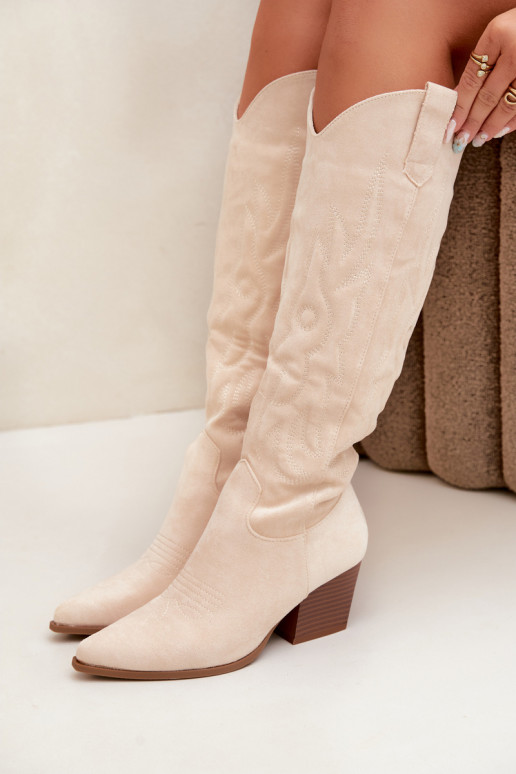Stivali color avorio in stile cowboy con tacco Glenor