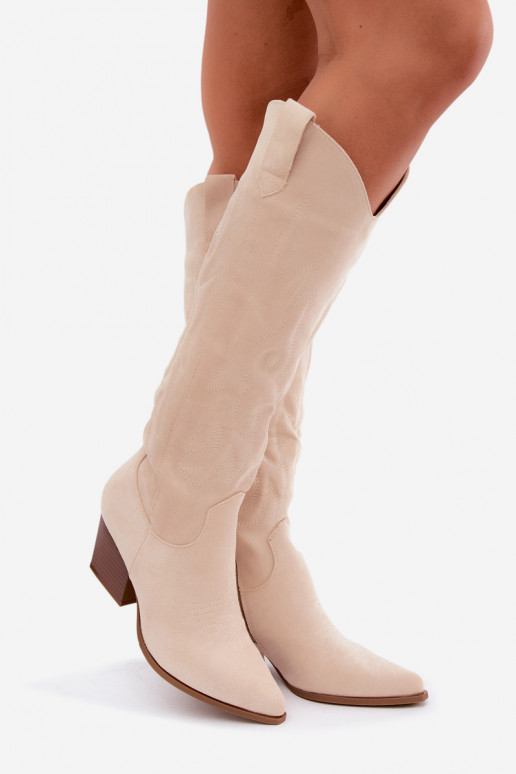 Stivali color avorio in stile cowboy con tacco Glenor