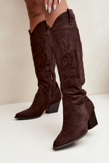 Stivali color cioccolato in stile cowboy con tacco Glenor