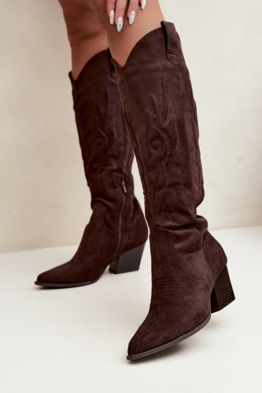 Stivali color cioccolato in stile cowboy con tacco Glenor
