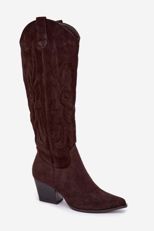Stivali color cioccolato in stile cowboy con tacco Glenor