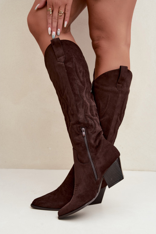 Stivali color cioccolato in stile cowboy con tacco Glenor