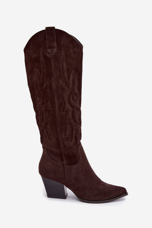 Stivali color cioccolato in stile cowboy con tacco Glenor