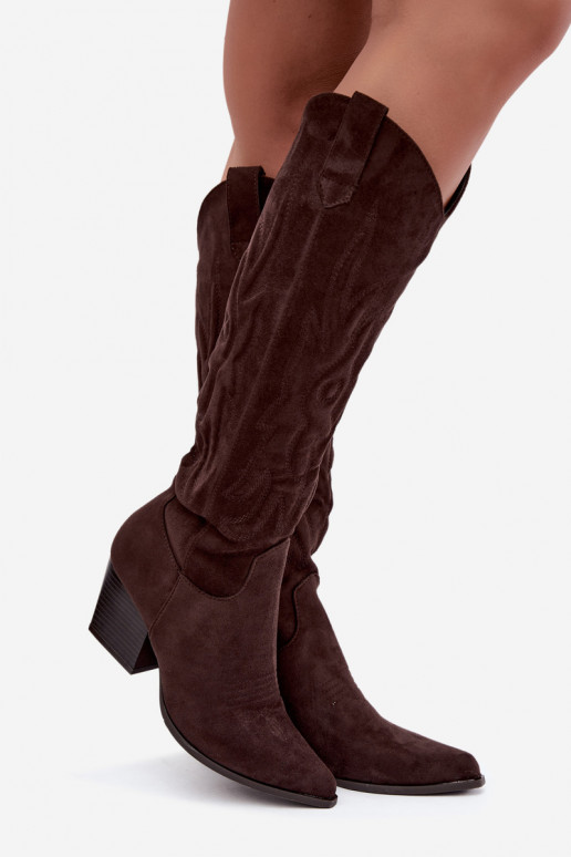 Stivali color cioccolato in stile cowboy con tacco Glenor