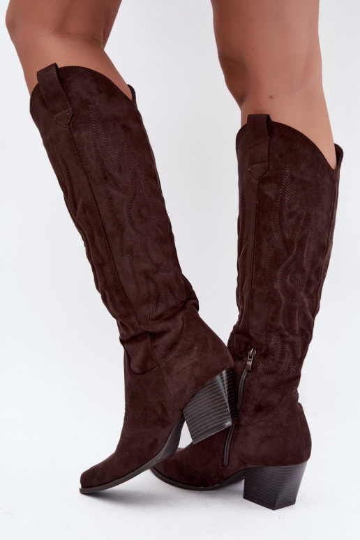 Stivali color cioccolato in stile cowboy con tacco Glenor