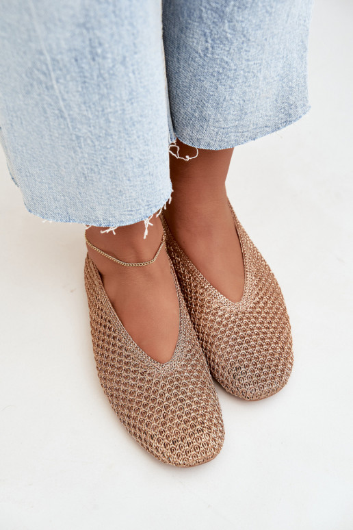 Ballerine con motivi e rete color champagne Calmore