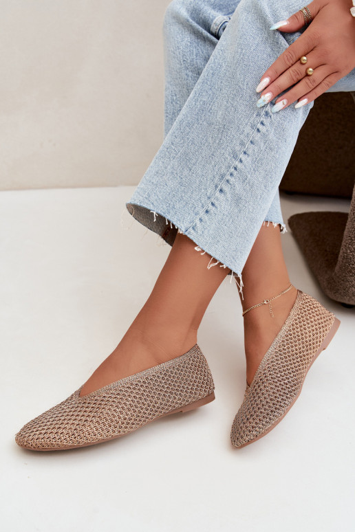 Ballerine con motivi e rete color champagne Calmore