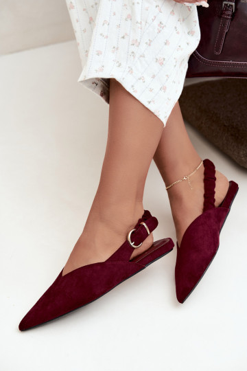 Ballerine con talloni aperti, nastri decorativi e fibbie color bordeaux Harton