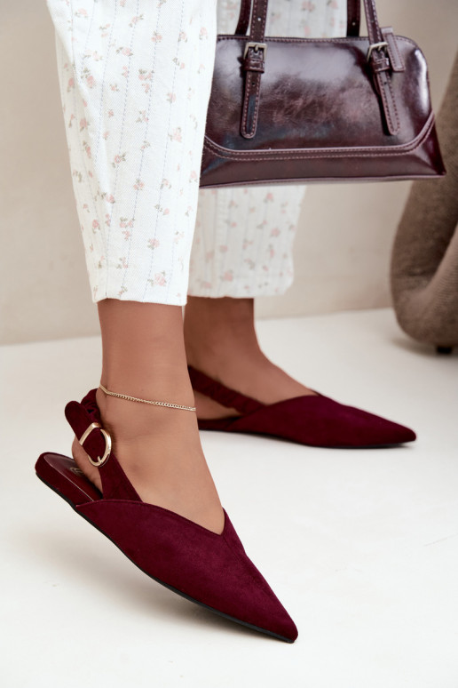Ballerine con talloni aperti, nastri decorativi e fibbie color bordeaux Harton