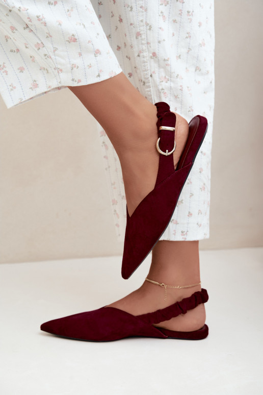 Ballerine con talloni aperti, nastri decorativi e fibbie color bordeaux Harton