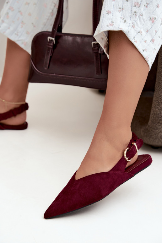 Ballerine con talloni aperti, nastri decorativi e fibbie color bordeaux Harton