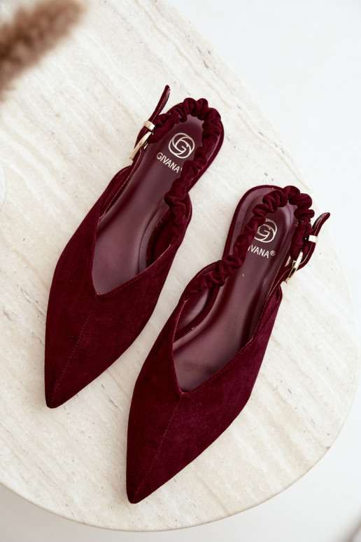 Ballerine con talloni aperti, nastri decorativi e fibbie color bordeaux Harton