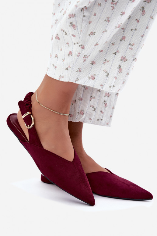 Ballerine con talloni aperti, nastri decorativi e fibbie color bordeaux Harton