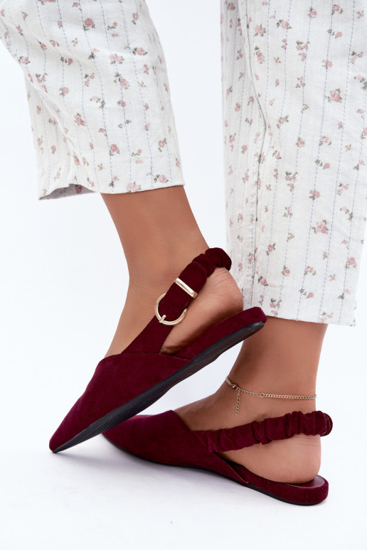 Ballerine con talloni aperti, nastri decorativi e fibbie color bordeaux Harton