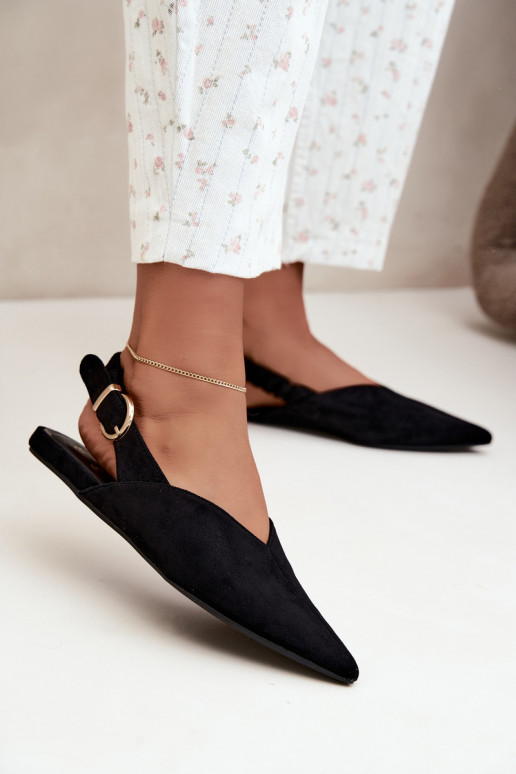 Ballerine con talloni aperti, nastri decorativi e fibbie color nero Harton
