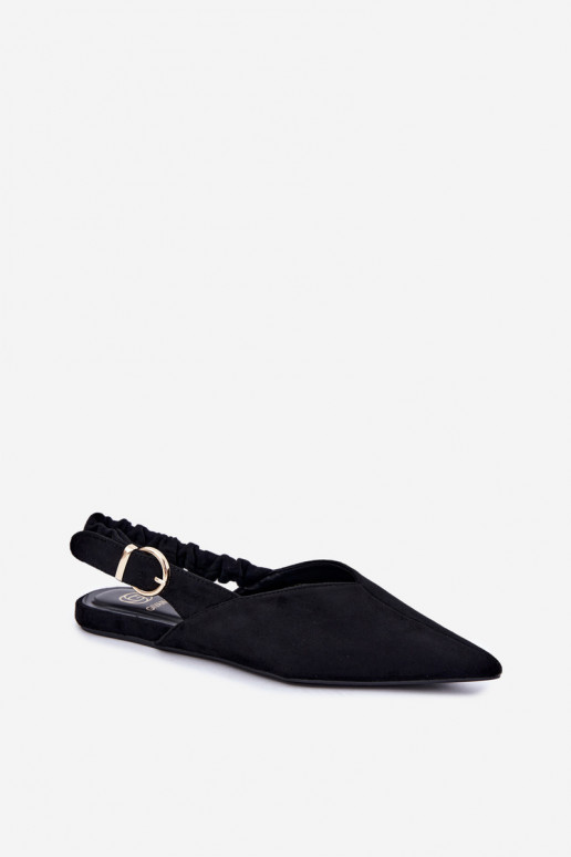 Ballerine con talloni aperti, nastri decorativi e fibbie color nero Harton