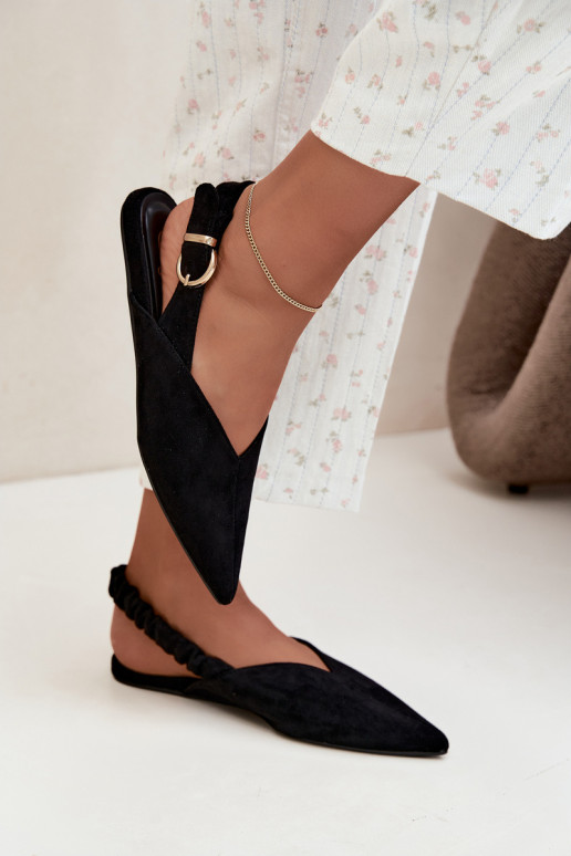 Ballerine con talloni aperti, nastri decorativi e fibbie color nero Harton