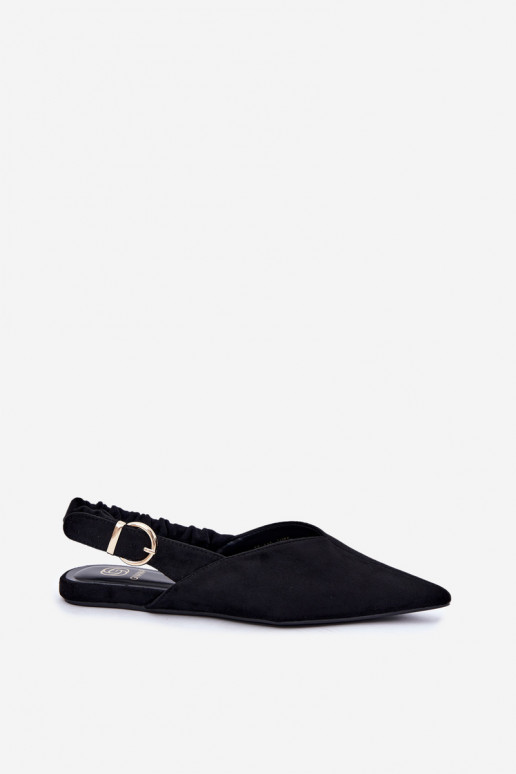 Ballerine con talloni aperti, nastri decorativi e fibbie color nero Harton