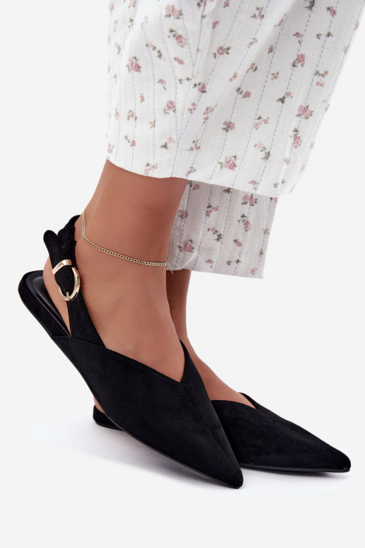 Ballerine con talloni aperti, nastri decorativi e fibbie color nero Harton