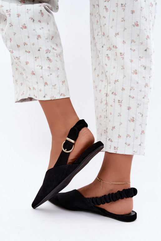 Ballerine con talloni aperti, nastri decorativi e fibbie color nero Harton
